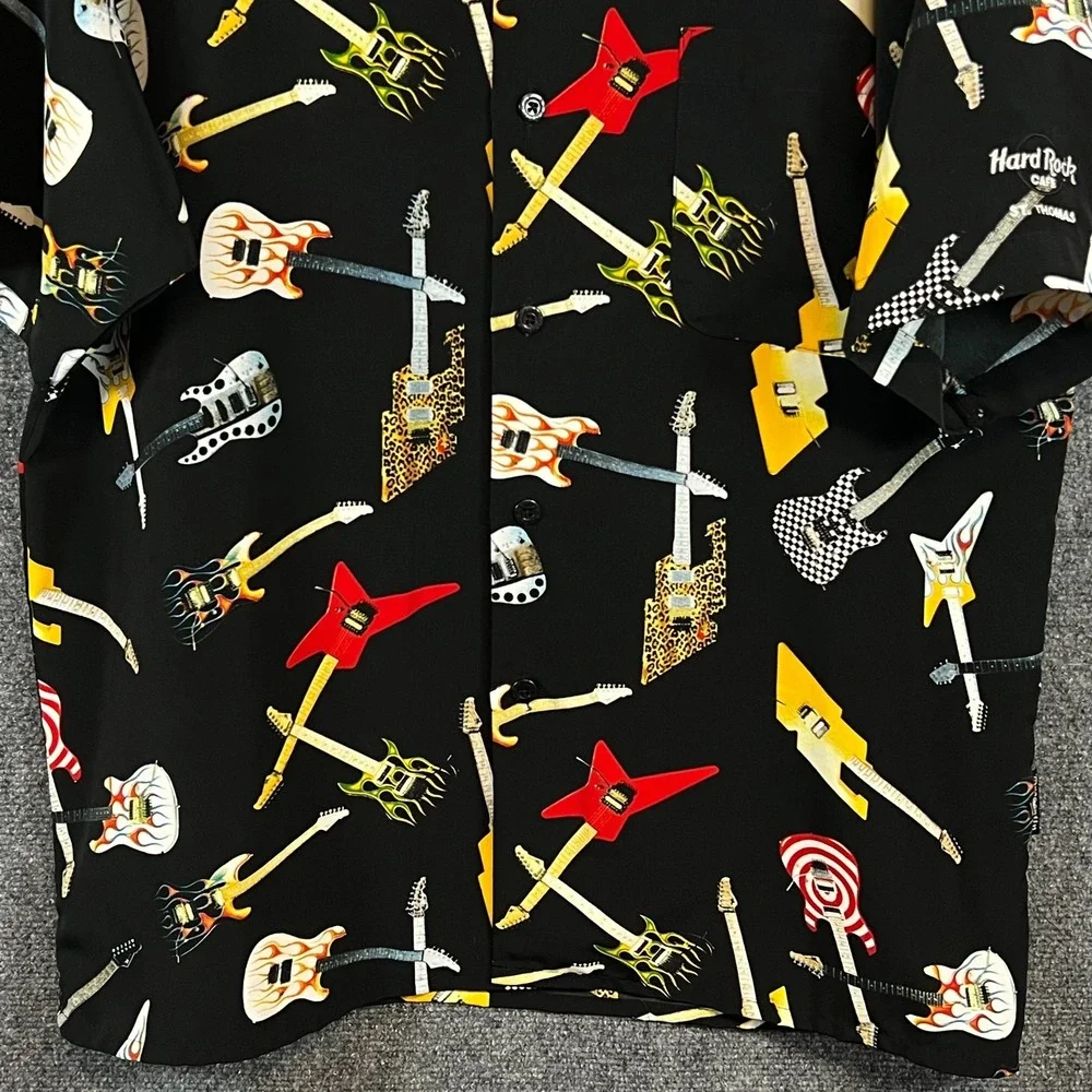 Mens VTG Dragonfly Clothing Co. Hard Rock St Thomas AOP Guitar Camp Shirt Size M - Picture 7 of 13